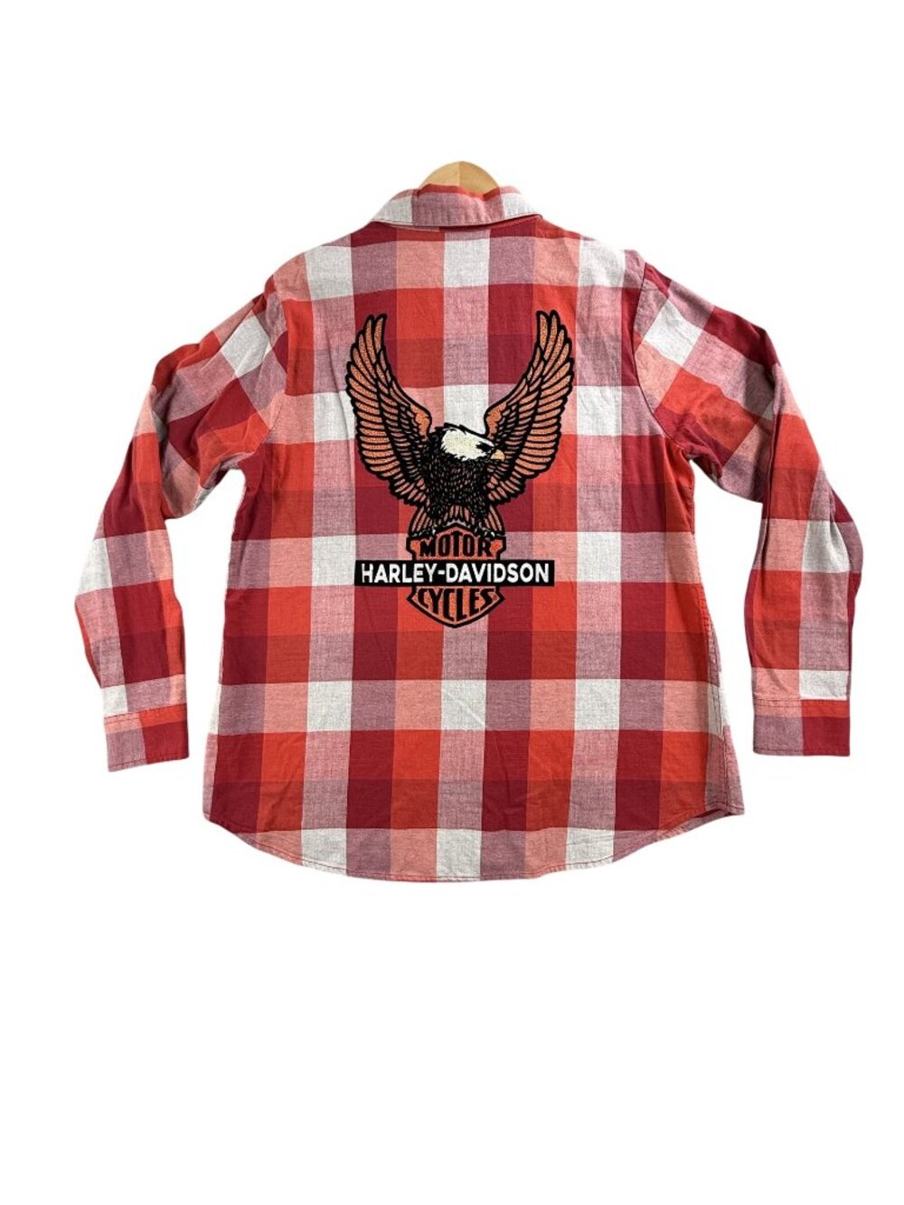 Harley-Davidson Shirt Womens XL Red Plaid Button Up Long Sleeve Eagle Back